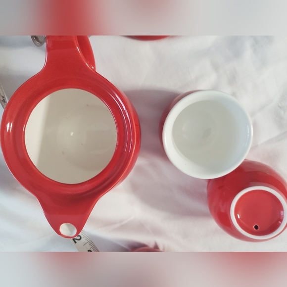 : Red flower Chinese Tea Set 6 cups and matching teapot - Picture 7 of 11